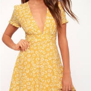 Garden Explorer Mustard Yellow Floral Print Mini Dress